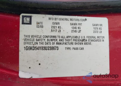 2003 Cadillac Deville Standard from USA, damaged, VIN 1G6KD54Y83U238673